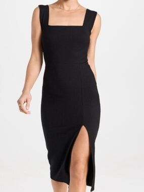 Reformation Cassi Knit Ribbed
Black Dress with a slit
